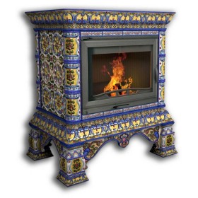 Печь-камин КОСТРОМА пристенный одноярусный (цвет изразцов роспись Январь) КИМРпечь      