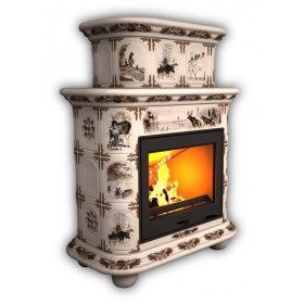 Печь-камин ПРОВАНС центральный двухъярусный (цвет изразцов художественная роспись Зима в лесу) КИМРпечь               