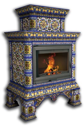 Печь-камин КОСТРОМА центральный двухъярусный (цвет изразцов роспись Январь) КИМРпечь                    