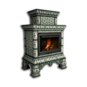 Печь-камин КОСТРОМА центральный двухъярусный (цвет изразцов роспись Май) КИМРпечь                        