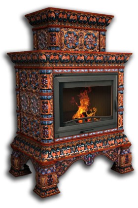 Печь-камин КОСТРОМА центральный двухъярусный (цвет изразцов роспись Сентябрь) КИМРпечь                            