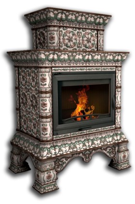 Печь-камин КОСТРОМА центральный двухъярусный (цвет изразцов роспись Ноябрь) КИМРпечь                              